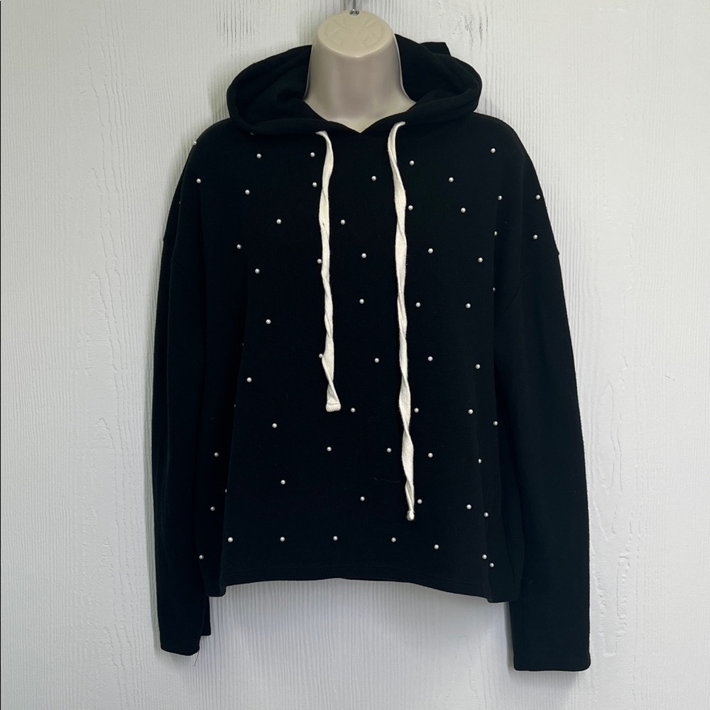 Zara - Black White Pearl Lightweight Long Sleeve Comfortable Hooded Sweatshirt S